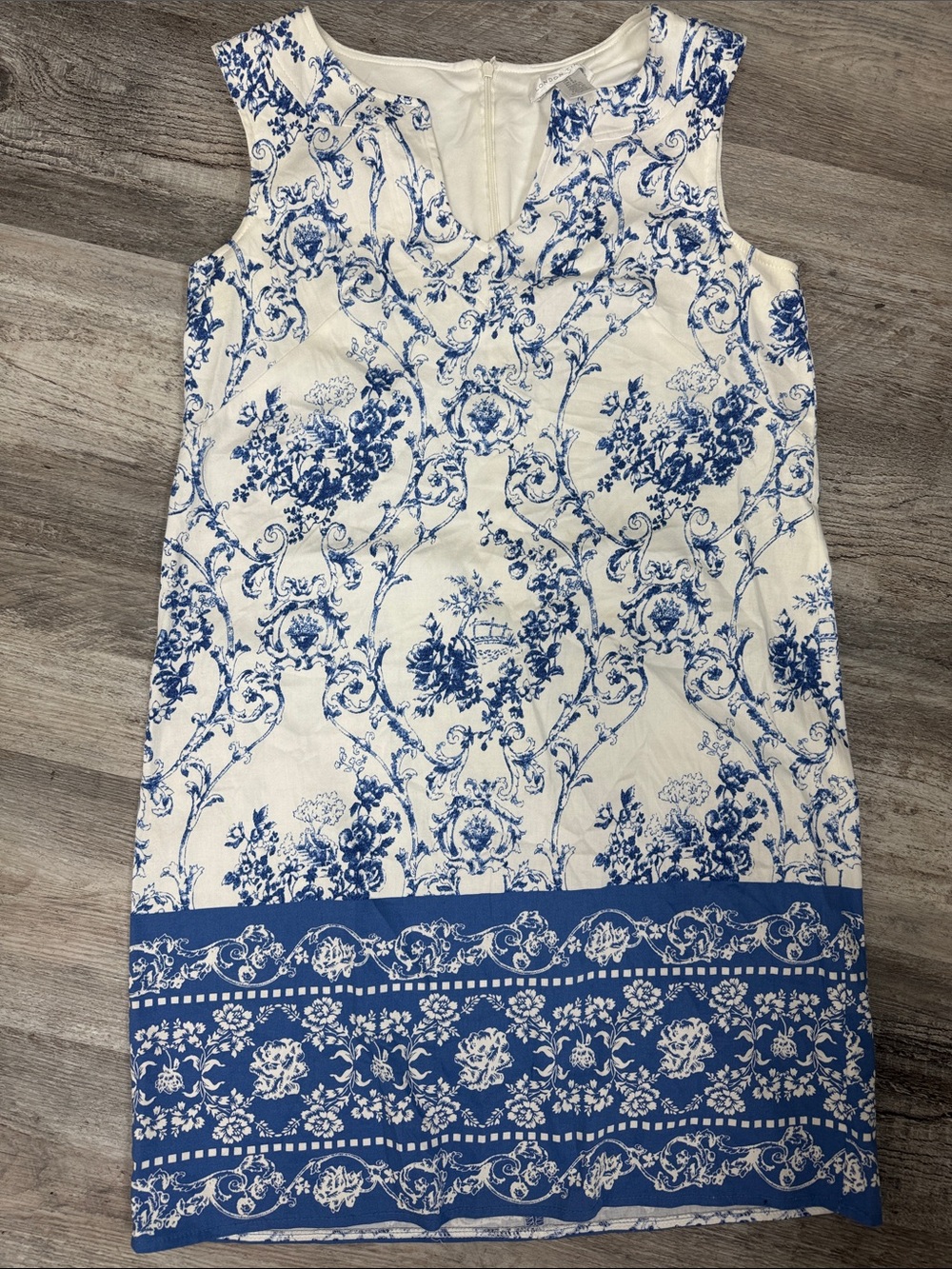 London Times White Dress with Blue Floral Print